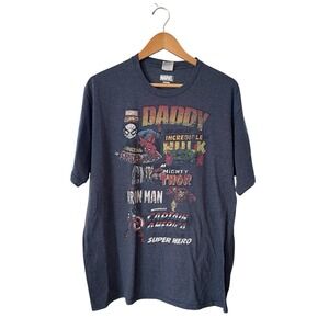 Marvel T-Shirt Mens XL Black Crew Neck Pullover Super Hero Worn In Distressed